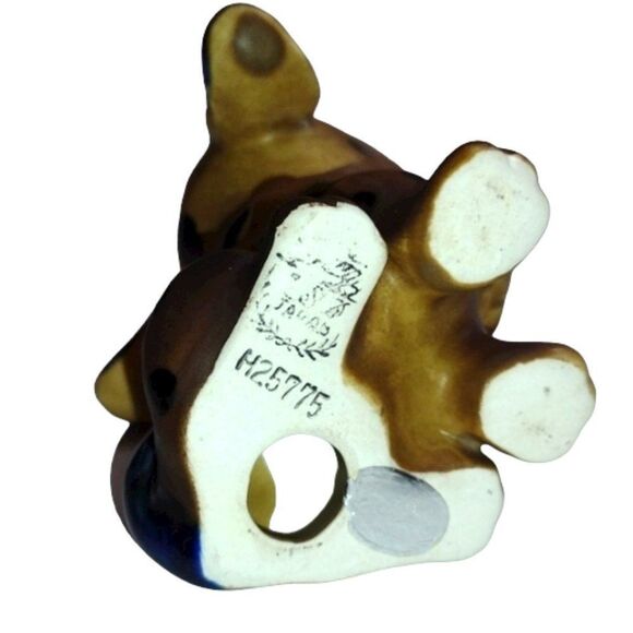 Small Ceramic Brown Spotted Dog with Blue Ears and Tail - Picture 5 of 7